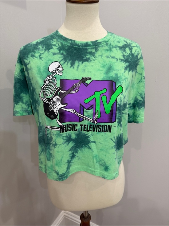 MTV Tops - MTV Green Tie-Dye Crop Tee with Purple & Neon Green Logo